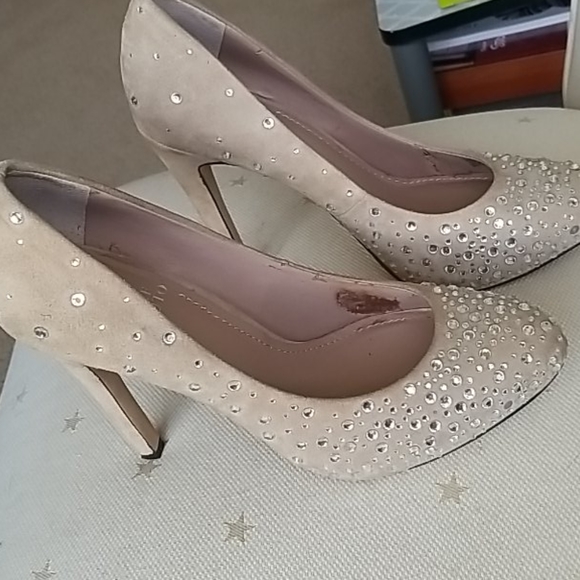 Vince Camuto Suede Rhinestone Round Toe Heels - Picture 3 of 7